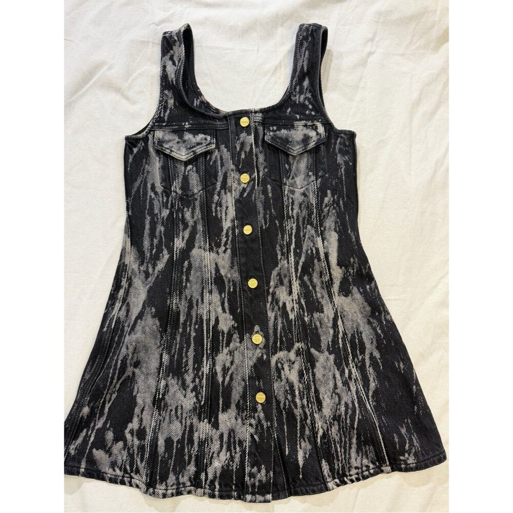 NWOT Ganni Black and White Acid-Wash Button-Front Dress size  4